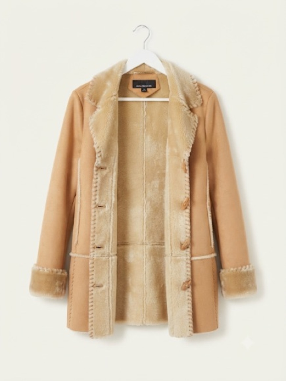 Jones New York Camel Faux Shearling Autumn Coat Mob Wife Medium Back to School - Picture 2 of 6